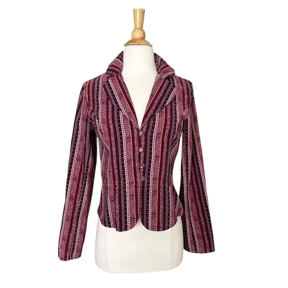 Vintage Inspired Boho Purple Velvet Stripe Blazer Jacket Hippie Retro 70s Small - Picture 13 of 13